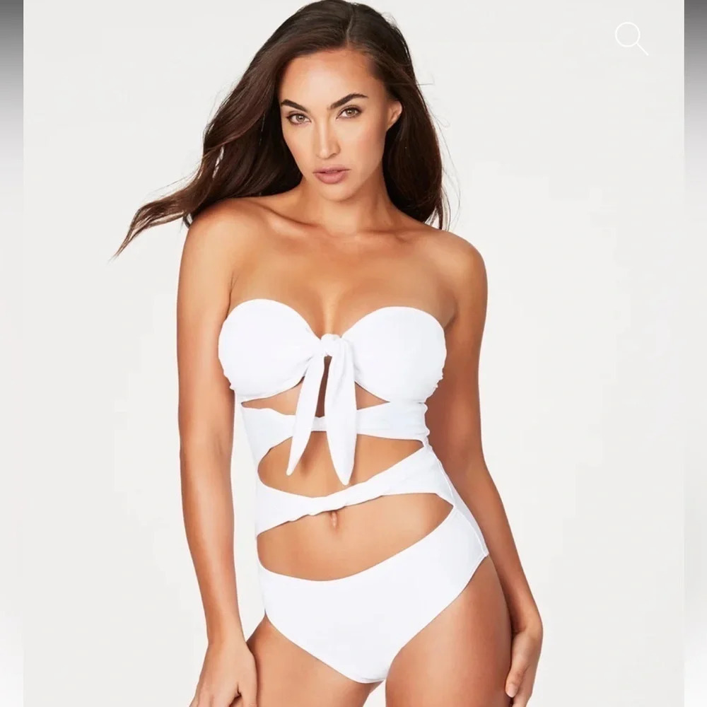 NWT Fredericks of Hollywood Large Montauk White Tie Up One Piece Swimsuit Sexy L